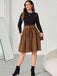 Brown 1950s Corduroy Buttoned Skirt With Belt - vintage skirt, retro style