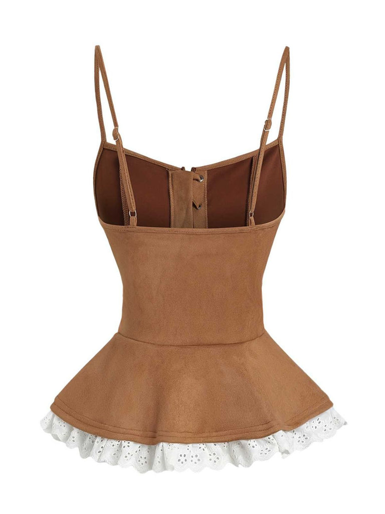 Brown 1950s Lace-up Suede Lace Corset Top - vintage fashion, retro style