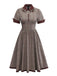 Brown 1950s Lapel Plaid Bow Dress - vintage dress, retro fashion, rockabilly