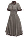 Brown 1950s Lapel Plaid Bow Dress - vintage dress, retro fashion, rockabilly