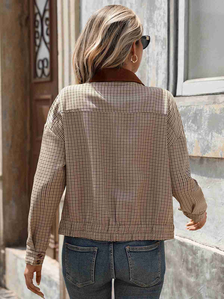 Brown 1950s Lapel Plaid Zipper Jacket - vintage fashion, retro style