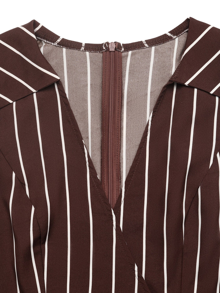 Brown 1950s Striped Vintage Classic Romper 4