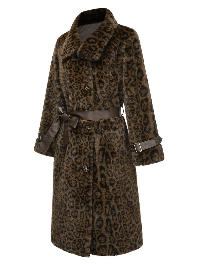 Brown 1950s Leopard Lapel Faux Fur Coat, vintage coat, retro outerwear - perfect for women who love vintage and retro fashion