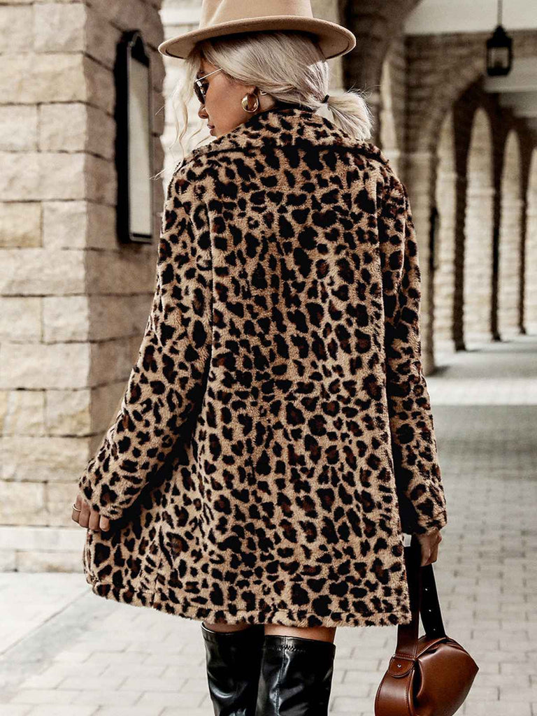 Brown 1950s Leopard Lapel Faux-Wool Coat - vintage fashion, retro style