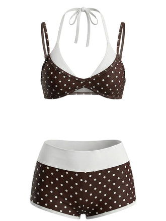 Brown-1950s-Polka-Dot-Double-Layer-Swimsuit, vintage, retro, swimwear
