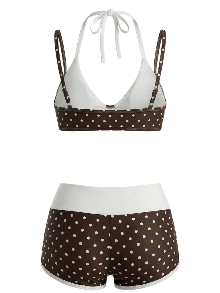 Brown-1950s-Polka-Dot-Double-Layer-Swimsuit, vintage, retro, swimwear