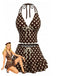 Brown-1950s-Polka-Dot-Halter-Ruffle-Swimsuit, vintage, retro, swimwear