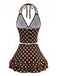 Brown-1950s-Polka-Dot-Halter-Ruffle-Swimsuit, vintage, retro, swimwear