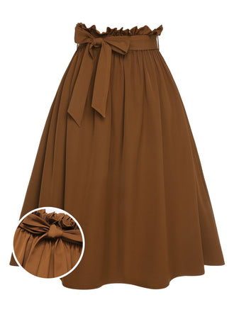 Brown 1950s Solid Elastic Waist Belt Skirt, vintage skirt, retro style - perfect for women who love vintage and retro fashion