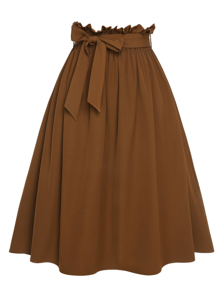 Brown 1950s Solid Elastic Waist Belt Skirt, vintage skirt, retro style - perfect for women who love vintage and retro fashion