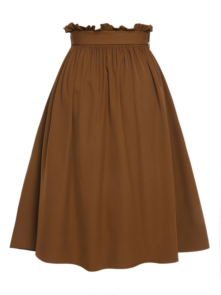 Brown 1950s Solid Elastic Waist Belt Skirt, vintage skirt, retro style - perfect for women who love vintage and retro fashion