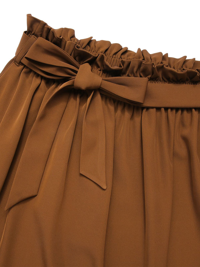 Brown 1950s Solid Elastic Waist Belt Skirt, vintage skirt, retro style - perfect for women who love vintage and retro fashion