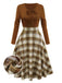 Brown 1950s Tie-Neck Knit Plaid Dress - vintage dress, retro fashion, rockabilly