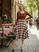 Brown 1950s Tie-Neck Knit Plaid Dress - vintage dress, retro fashion, rockabilly