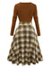 Brown 1950s Tie-Neck Knit Plaid Dress - vintage dress, retro fashion, rockabilly