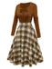 Brown 1950s Tie-Neck Knit Plaid Dress - vintage dress, retro fashion, rockabilly