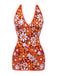 Brown 1960s Bohemian Psychedelic Floral One-Piece Swimsuit, classic vintage style summer beach collection - Image 2