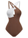 Brown 1960s Color Block Cross Front Tankini Swimsuit, vintage swimsuit, pin-up swimwear - perfect for women who love vintage and retro fashion
