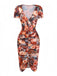 Light Brown 1960s Floral V Neck Dress 8