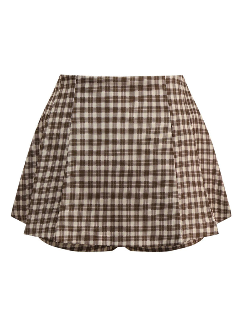 [Pre-Sale] 2PCS 1950s Shawl Collar Vest & Plaids Pleated Skirt - vintage skirt, retro style for vintage lovers