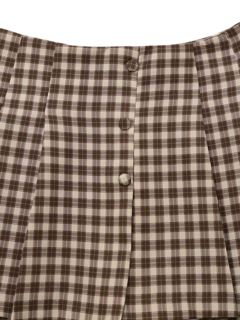 [Pre-Sale] 2PCS 1950s Shawl Collar Vest & Plaids Pleated Skirt - vintage skirt, retro style for vintage lovers