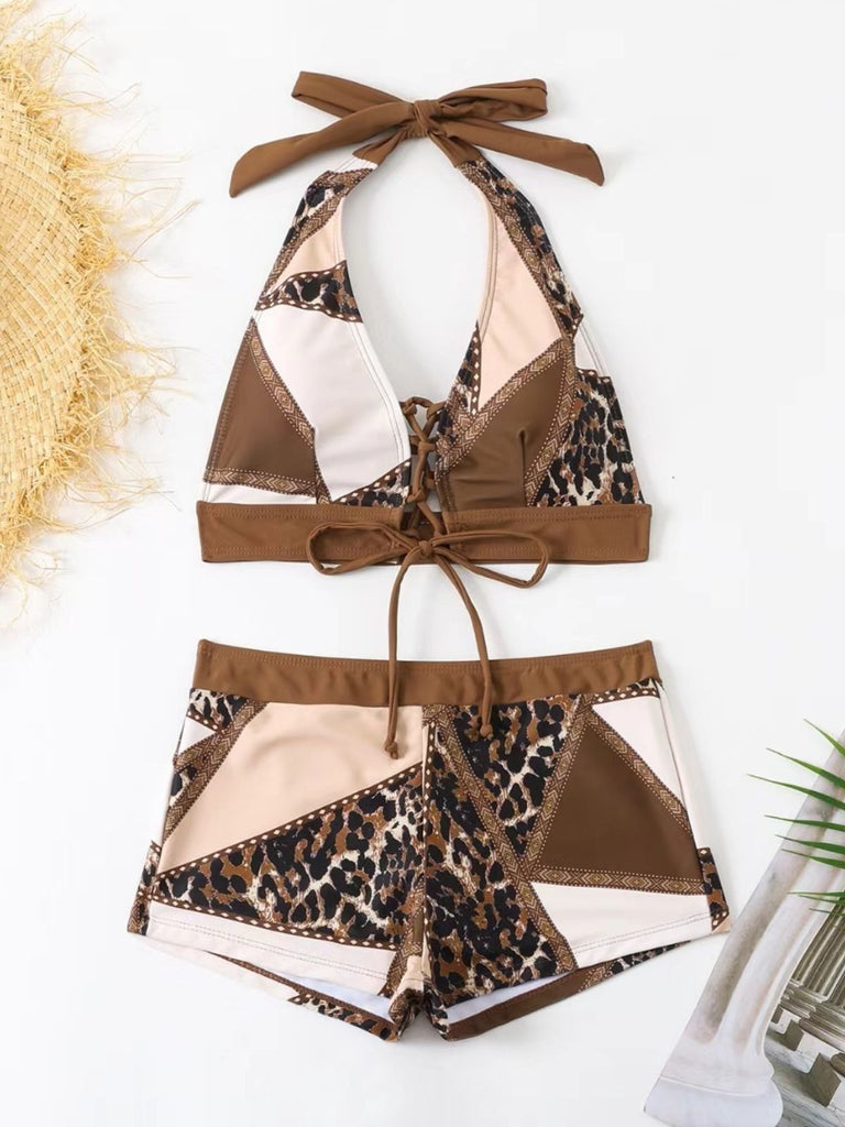 Brown 1960s Leopard Western Tankini Swimsuit, vintage swimsuit, pin-up swimwear - perfect for women who love vintage and retro fashion