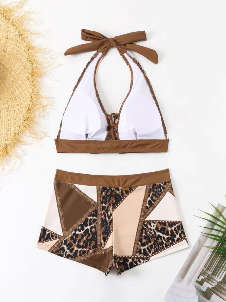 Brown 1960s Leopard Western Tankini Swimsuit, vintage swimsuit, pin-up swimwear - perfect for women who love vintage and retro fashion