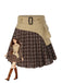 Brown 1960s Plaid Patchwork Belted Pleated Skirt - vintage skirt, retro style