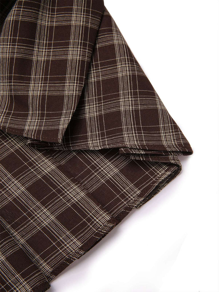 Brown 1960s Plaid Patchwork Belted Pleated Skirt - vintage skirt, retro style