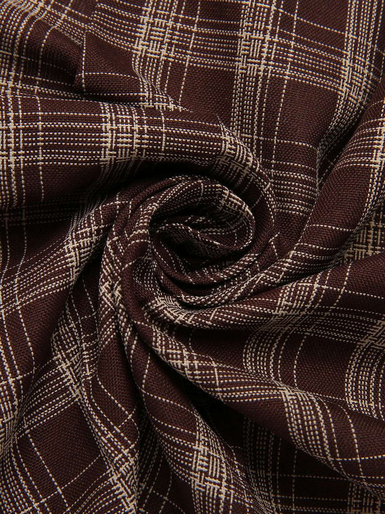 Brown 1960s Plaid Patchwork Belted Pleated Skirt - vintage skirt, retro style