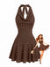 Dark Brown 1960s Polka Dot Halter Backless Dress, vintage dress, retro fashion - perfect for women who love vintage and retro fashion
