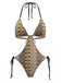 Brown 1970s Boho Chevron Print Ruched One-Piece Swimsuit - vintage swimsuit, pin-up swimwear for vintage lovers