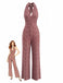 Brown 1970s Floral V Neck Jumpsuit