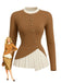 Brown 1970s Irregular Button Patchwork Knit Top - vintage fashion, retro style
