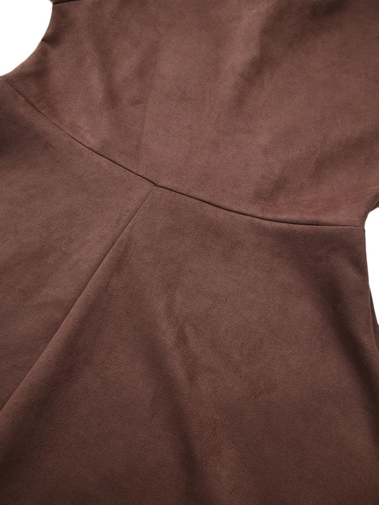 Brown 1970s Long Sleeve Round Neck Dress With Belt - vintage dress, retro fashion