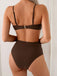 Brown 1970s Metal Shell Decor Ruched Bikini Set, vintage swimsuit, pin-up swimwear - perfect for women who love vintage and retro fashion