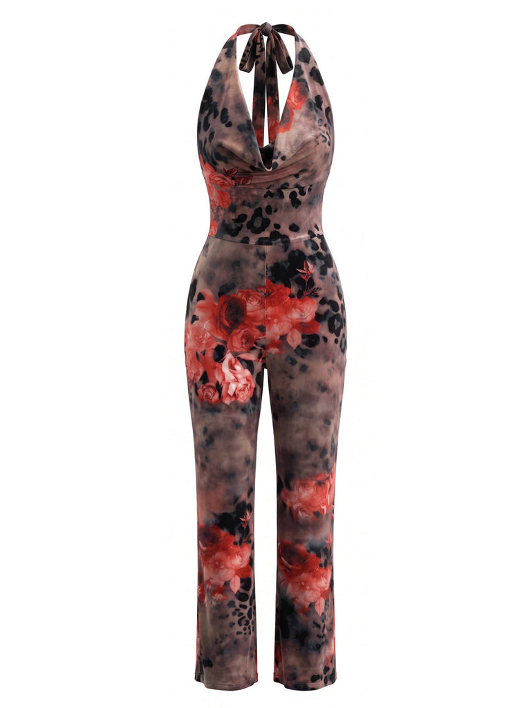 Brown 1970s Sleeveless Halter Vintage Jumpsuit, vintage romper, retro jumpsuit - perfect for women who love vintage and retro fashion