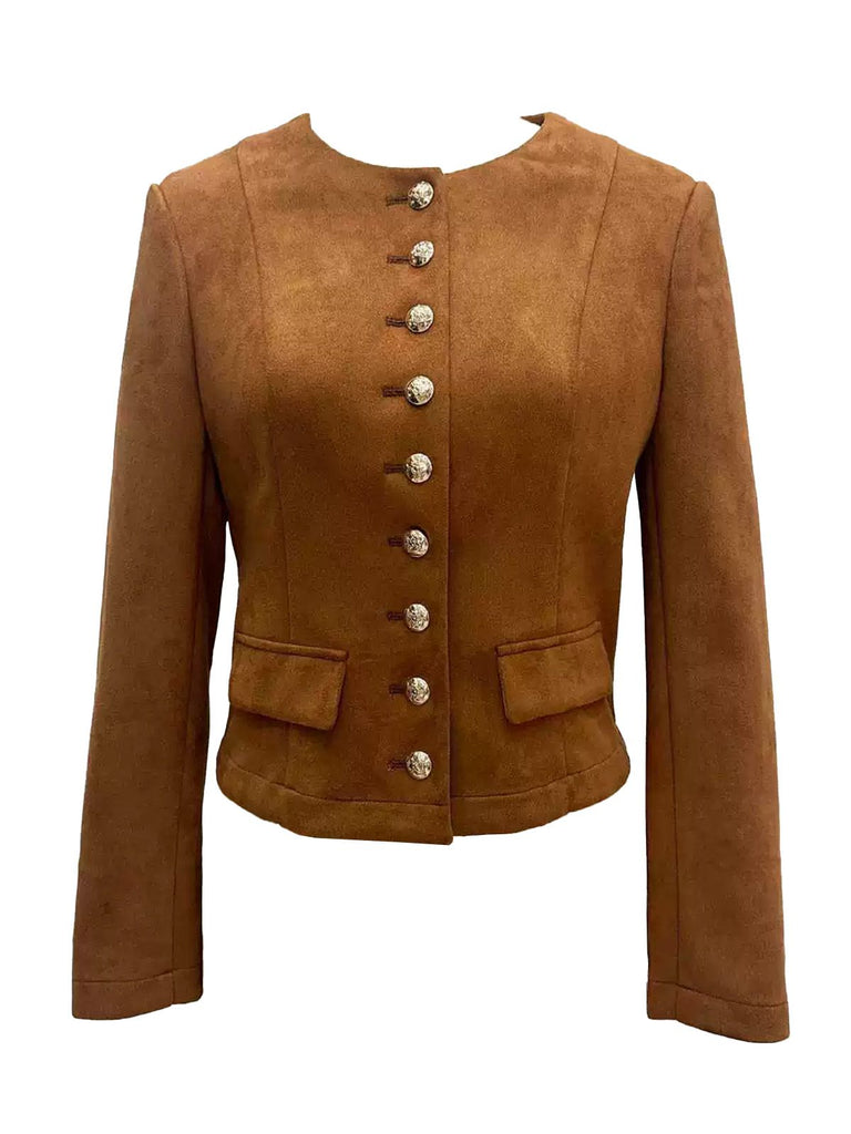Brown 1970s Suede Button Pocket Jacket - vintage fashion, retro style
