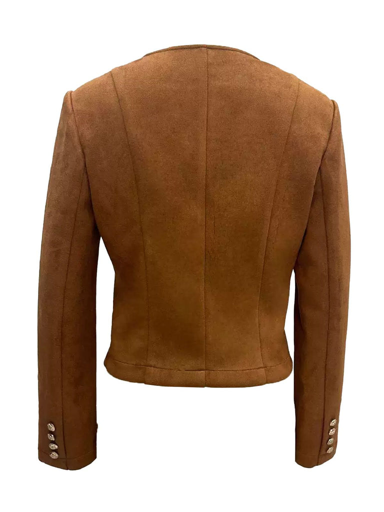 Brown 1970s Suede Button Pocket Jacket - vintage fashion, retro style