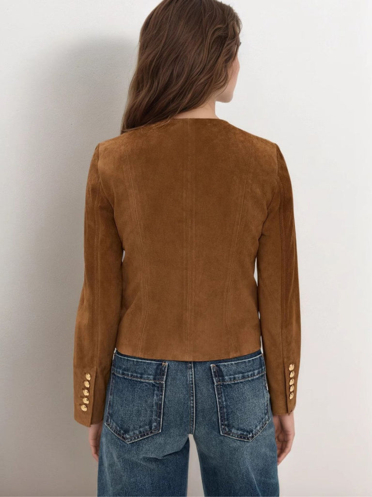 Brown 1970s Suede Button Pocket Jacket - vintage fashion, retro style