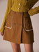Brown 1980s Button Pocket High Waist A-Line Skirt - vintage skirt, retro style