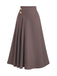 Brown 1980s High-Waist Button Pleated Skirt - vintage skirt, retro style, swing skirt for vintage lovers