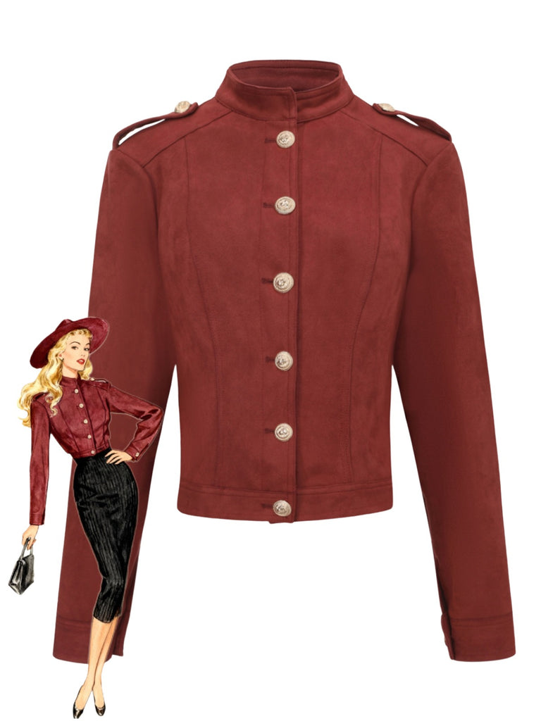 Brown 1980s Stand Collar Suede Cropped Jacket - vintage fashion, retro style