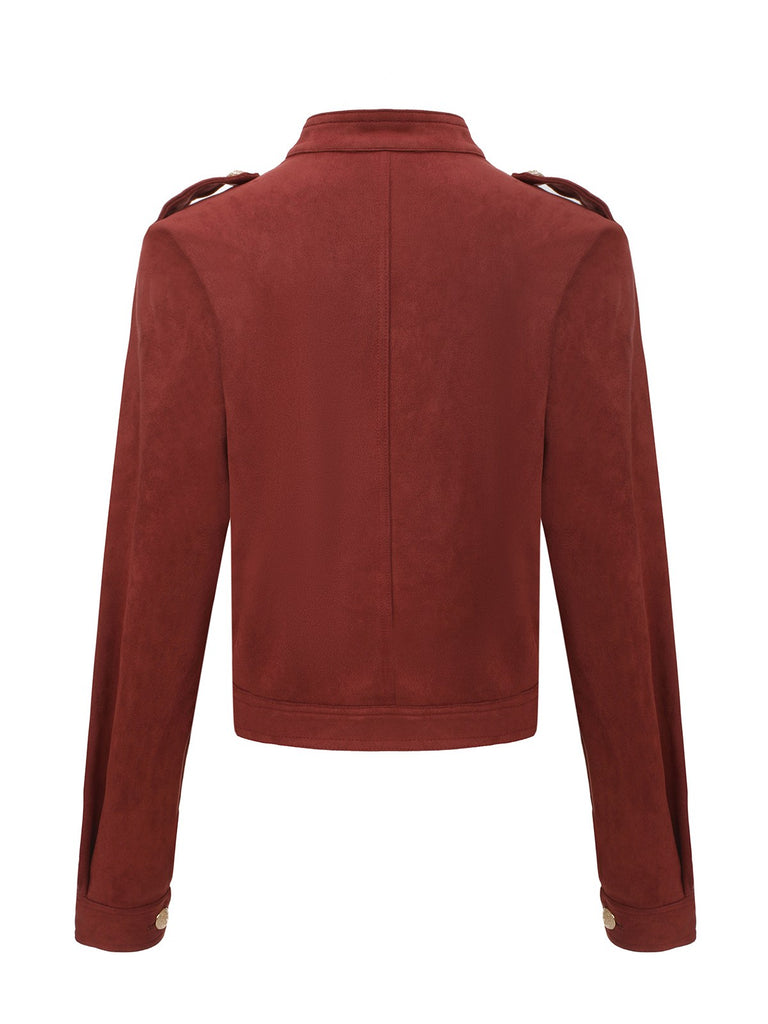 Brown 1980s Stand Collar Suede Cropped Jacket - vintage fashion, retro style