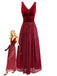Burgundy 1950s Velvet Sequin V-Neck Maxi Dress - vintage dress, retro fashion, rockabilly