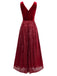 Burgundy 1950s Velvet Sequin V-Neck Maxi Dress - vintage dress, retro fashion, rockabilly