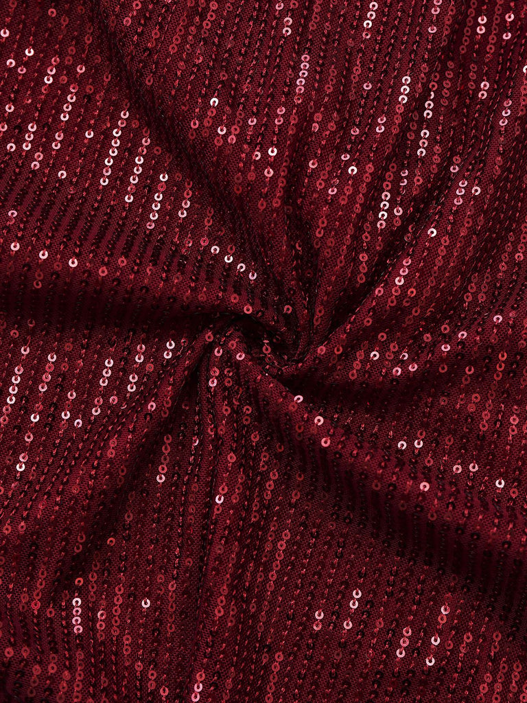 Burgundy 1950s Velvet Sequin V-Neck Maxi Dress - vintage dress, retro fashion, rockabilly