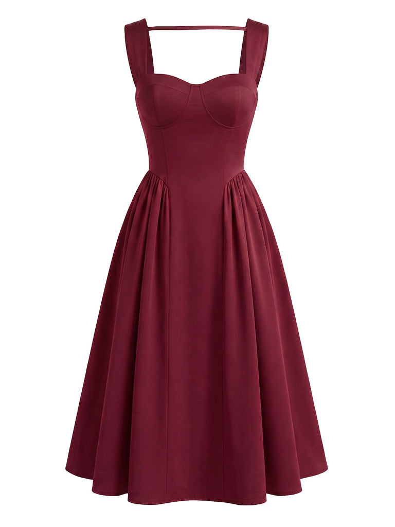 Wine Red 1950s Vintage Classic Dress