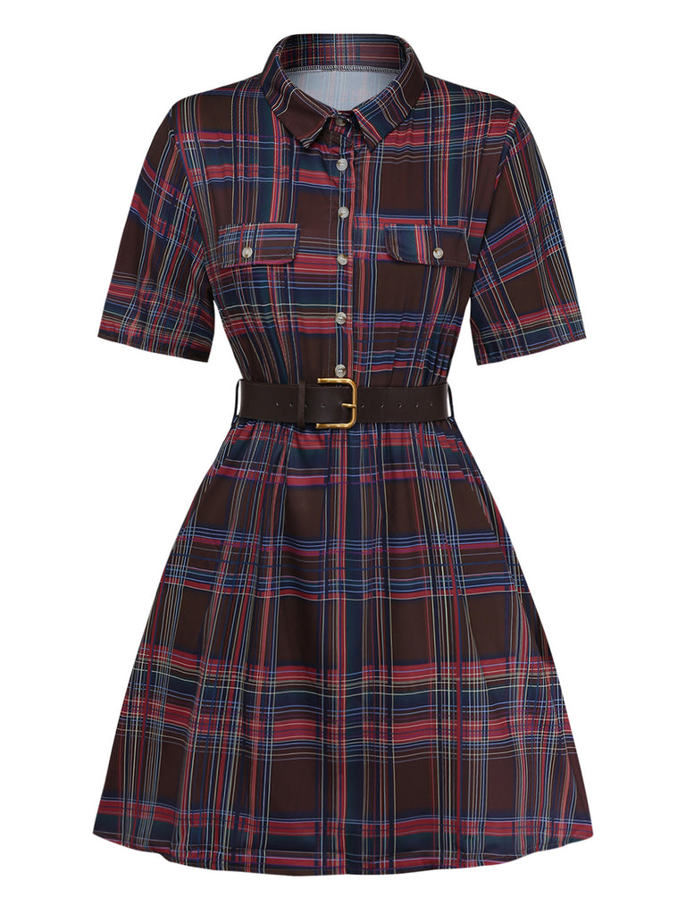 Red And Brown 1970s Plaid Dress 2