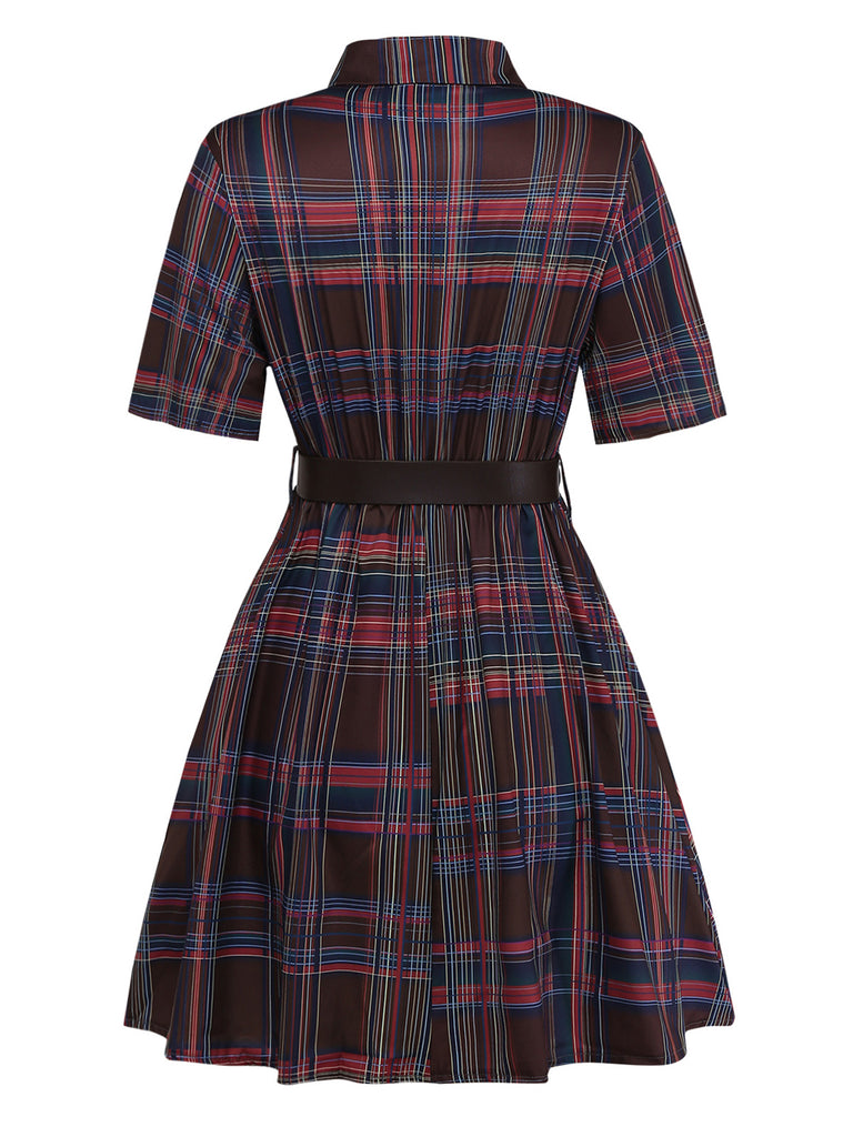 Red And Brown 1970s Plaid Dress 3